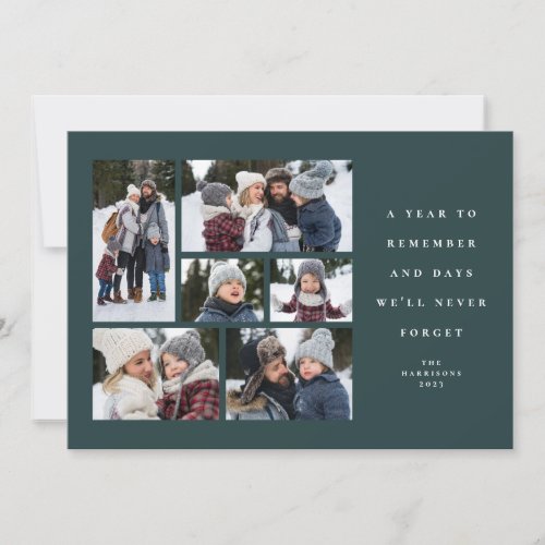 A year to remember family collage spruce green holiday card