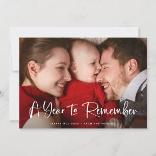 A Year to Remember   Handwritten Script with Photo Holiday Card
