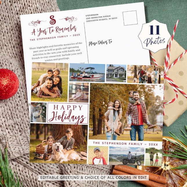 A Year To Remember HAPPY HOLIDAYS 11 Photo Collage Holiday Postcard (Creator Uploaded)