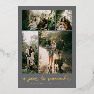 A Year to Remember Photo Collage Foil Holiday Card