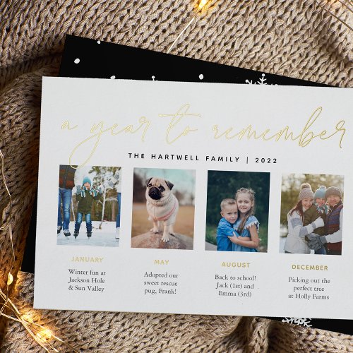 A Year to Remember  Year in Review Photo Collage Foil Holiday Card