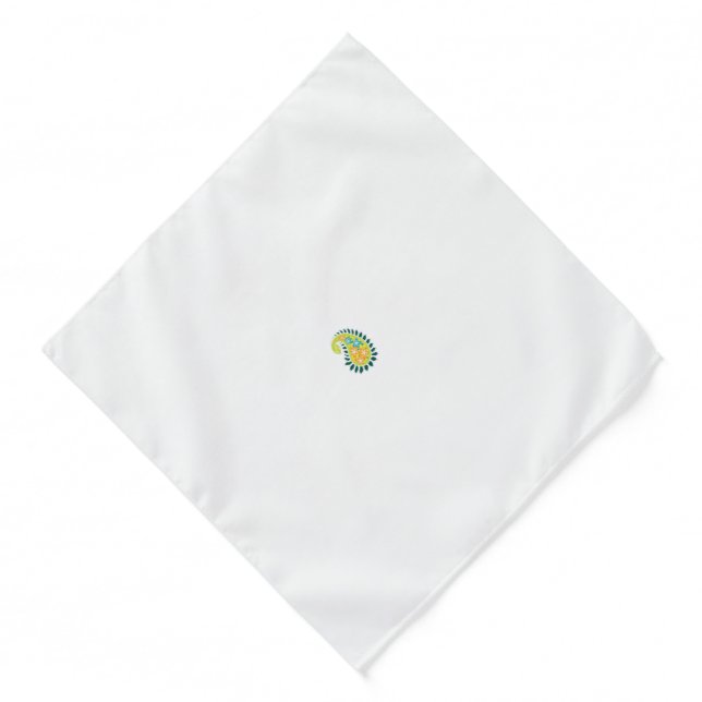 a yellow and green paisley with leaves and flowers bandana (Front)
