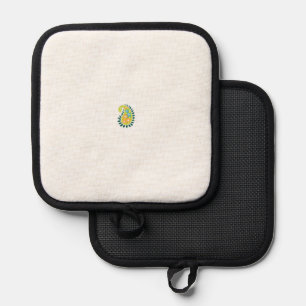 a yellow and green paisley with leaves and flowers pot holder