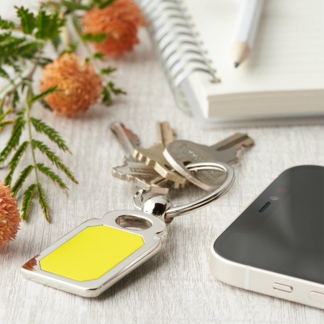 a yellow background with a black border keychain (Side)