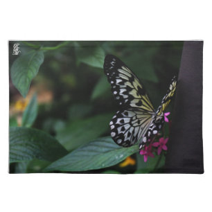 A Yellow Butterfly on Pink Flowers Cloth Placemat