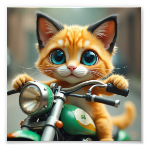 A yellow cat with black ears and big blue eyes  photo print