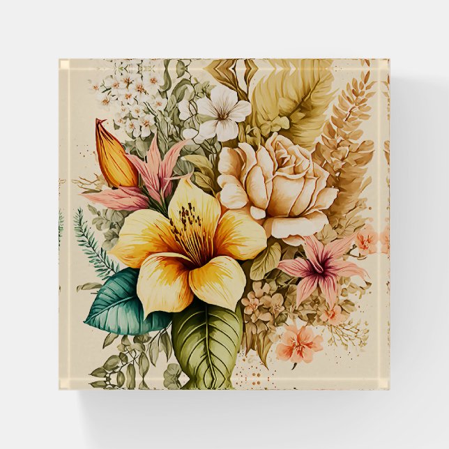 A Yellow Flower Bundle Bouquet For Your Valentines Paperweight (Front)