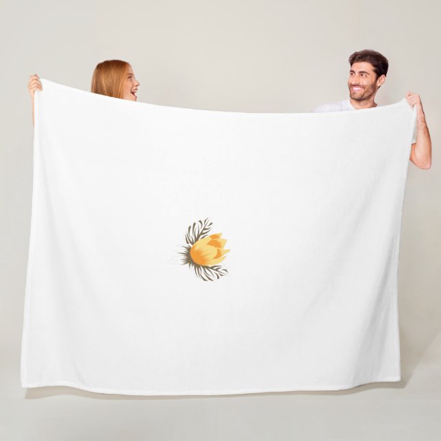 a yellow flower with leaves on a white background fleece blanket (In Situ)
