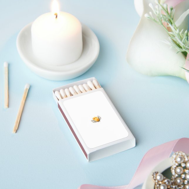 a yellow flower with leaves on a white background matchboxes (Insitu)