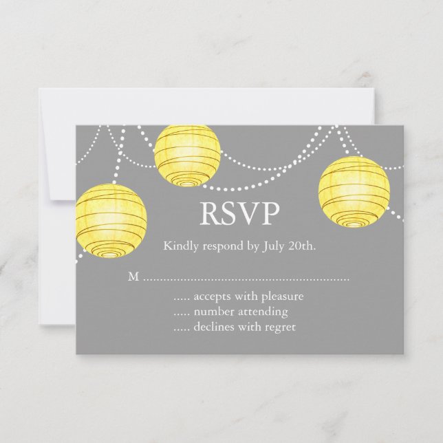A Yellow & Gray Party Lanterns RSVP Card (Front)