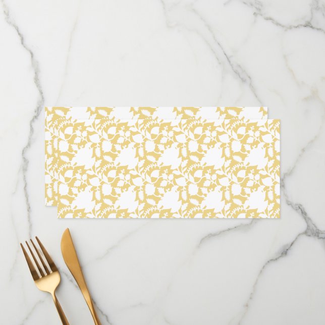 A yellow rug with a repeating motif pattern resemb menu (Front/Back In Situ)