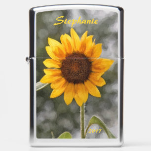 A Yellow Sunflower with Bokeh in the Background Zippo Lighter
