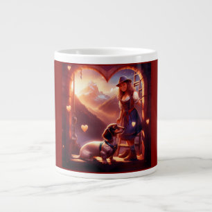 A Young Alpine Girl And Her Loving Dachshund Giant Coffee Mug