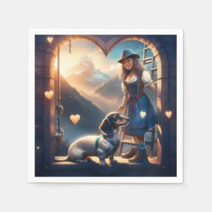 A Young Alpine Girl And Her Loving Dachshund Napkins