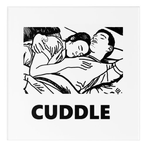 A young couple sleeps sweetly in bed hugging each  acrylic print