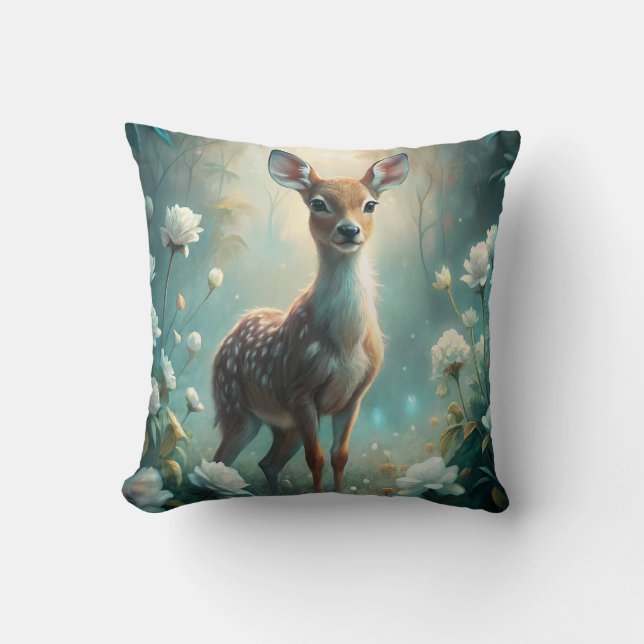 A Young Fawn Throw Pillow (Front)