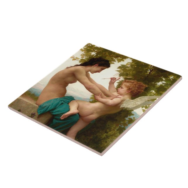 A Young Girl Defending Herself Against Eros Ceramic Tile (Side)