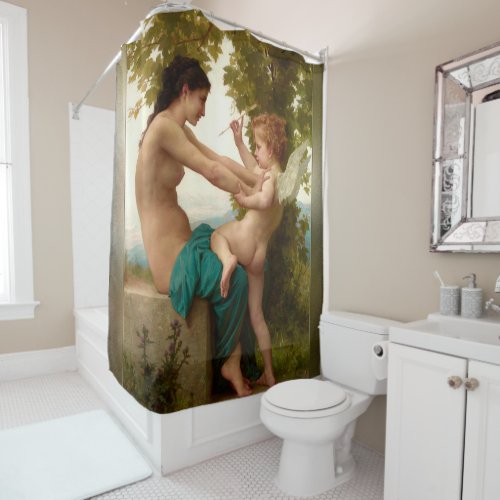 A Young Girl Defending Herself Against Eros Shower Curtain