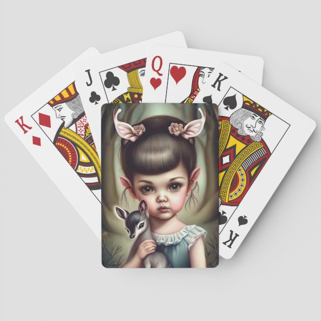 A young girl holding a deer poker cards (Back)