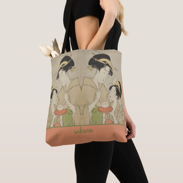 A Young Girl Offering Tea to Another Woman Tote Bag (Close Up)