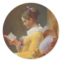 A Young Girl Reading, The Reader by J. Fragonard Classic Round Sticker