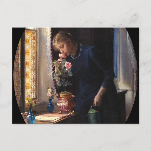 A young Girl smelling of a Rose by Carl Bloch Postcard (Front)