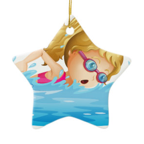 A young girl swimming ceramic ornament