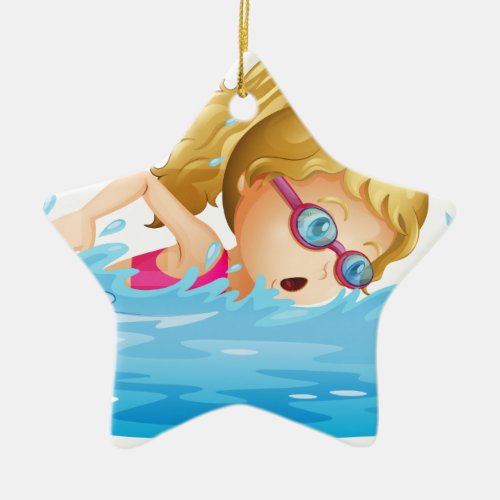 A young girl swimming ceramic ornament