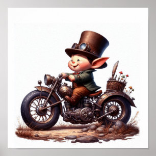 A Young Happy Child Riding a Steampunk Motorbike Poster