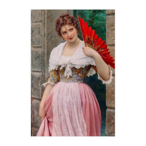 A Young Lady with a Red Fan by Eugen von Blaas Acrylic Print