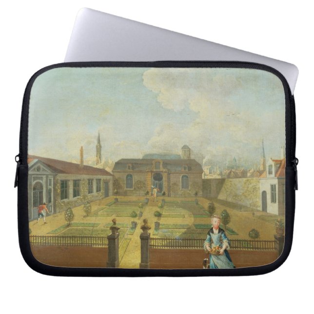 A Young Lady with her Dog in front of a Garden (se Laptop Sleeve (Front)