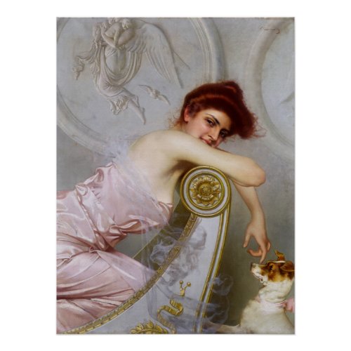 A Young Lady With Her Puppy by Vittorio Corcos Poster