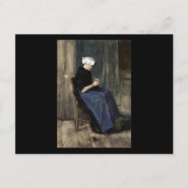 A Young Scheveningen Woman Knitting Postcard (Front)