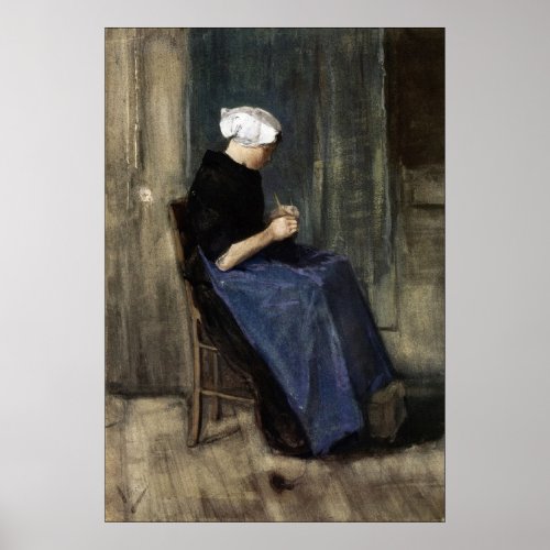 A Young Scheveningen Woman Knitting Poster