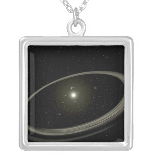 A young star circled by full_sized planets silver plated necklace