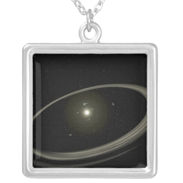A young star circled by full-sized planets silver plated necklace (Front)
