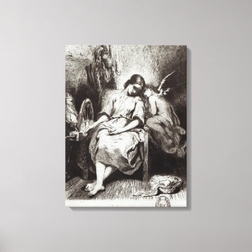 A Young Woman Dozing with an Angel Canvas Print