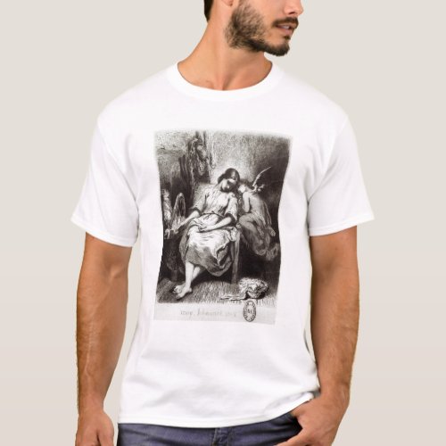 A Young Woman Dozing with an Angel T_Shirt