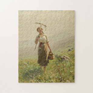 A young woman in the meadow by Hans Dahl Jigsaw Puzzle