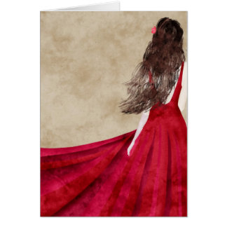 a young woman with long dark hair card