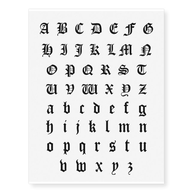 A-Z fancy letters Temporary Tattoos (Front)