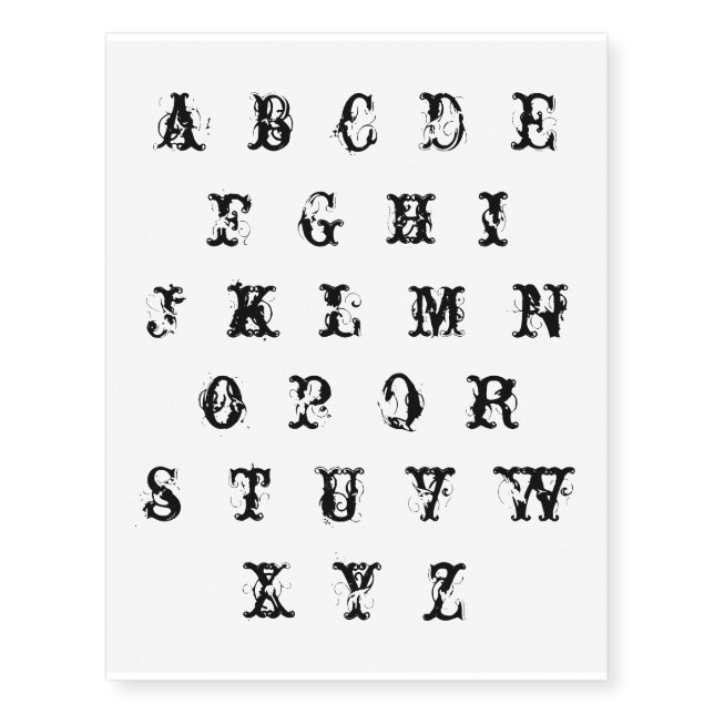 A-Z fancy letters Temporary Tattoos (Front)