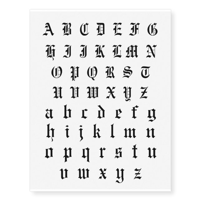 A-Z fancy letters Temporary Tattoos (Front)