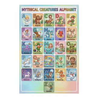 A-Z Mythical Creatures Alphabet Poster