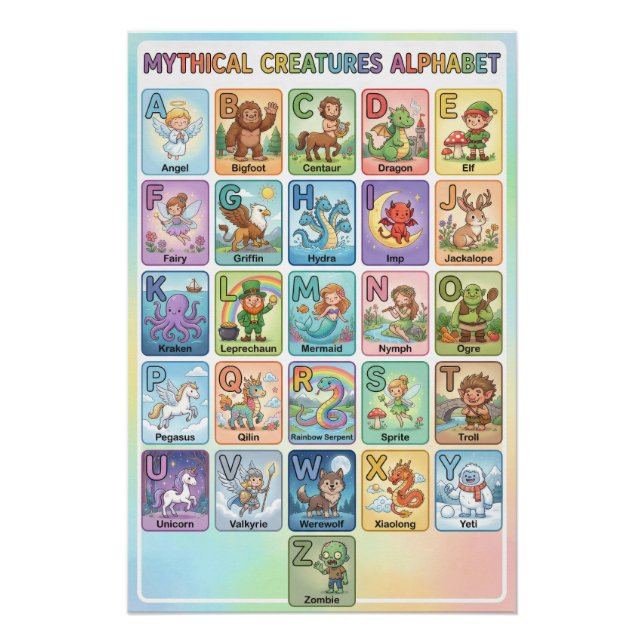 A-Z Mythical Creatures Alphabet Poster (Front)
