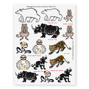 A - Z of Endangered animals - Original designs Temporary Tattoos