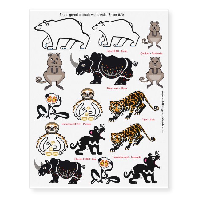 A - Z of Endangered animals - Original designs Temporary Tattoos (Front)