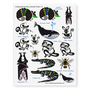 A - Z of Endangered animals - original designs Temporary Tattoos