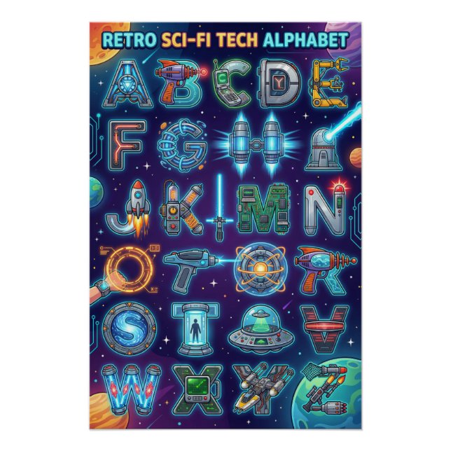 A-Z Retro Scifi Alphabet Poster (Front)