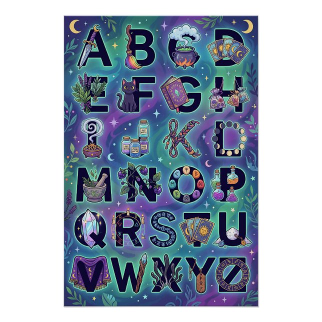 A-Z Witchy Alphabet Poster (Without words) (Front)